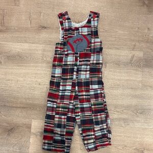 Kelly's Kids Red Blue Green Christmas Football Plaid Overalls Jon-Jon Size 4